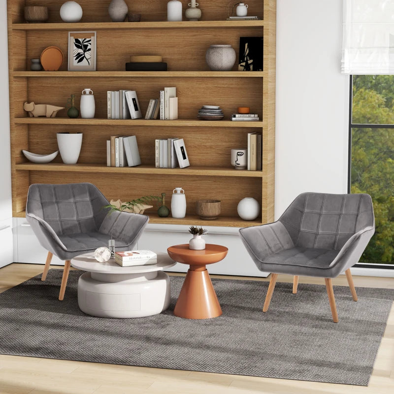 Stylish Accent Armchair Set with Wide Arms and Slanted Back for Bedroom or Living Room Seating in Grey