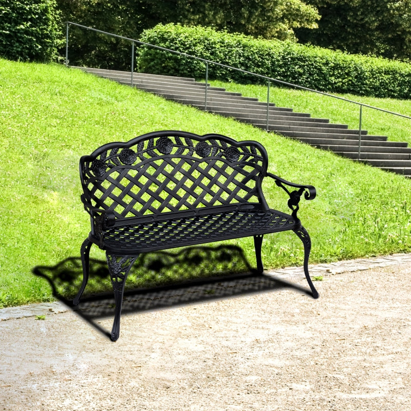 Black Cast Aluminium Garden Bench - 107x58x85 cm