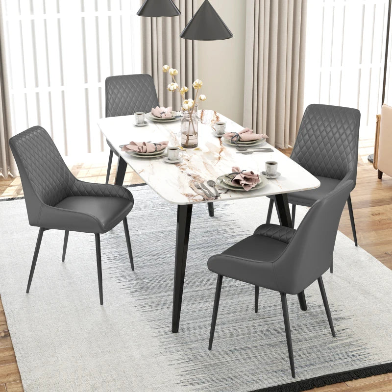 Set of 2 Modern Quilted PU Leather Dining Chairs with Metal Frame - Stylish Grey Home Seating for Executive Spaces