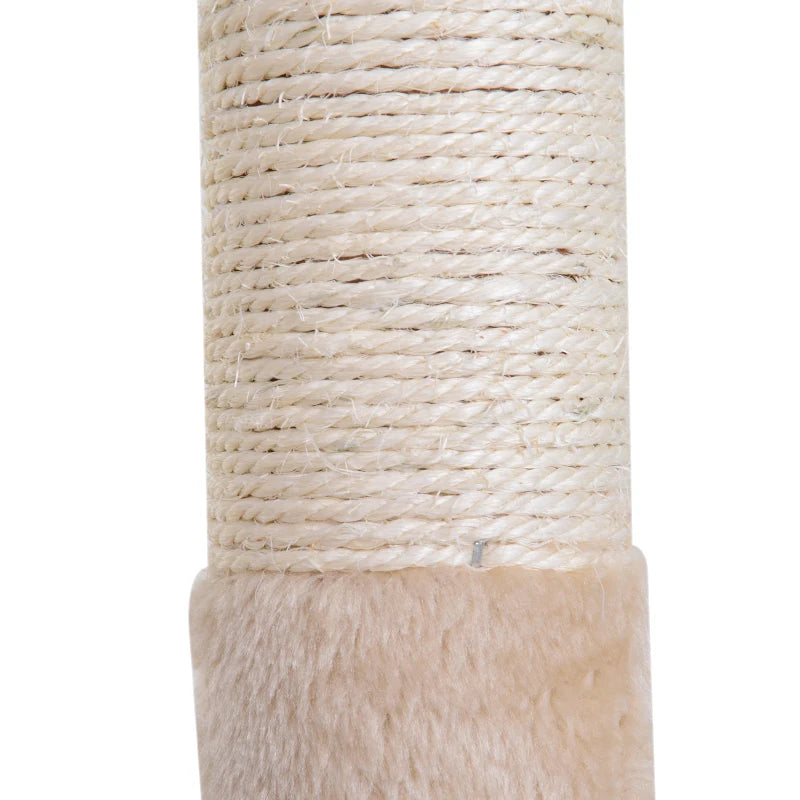 Beige Cat Scratch Post with Bed - Indoor Cat Tree & Hammock, Sisal Scratching Posts for Active Kittens