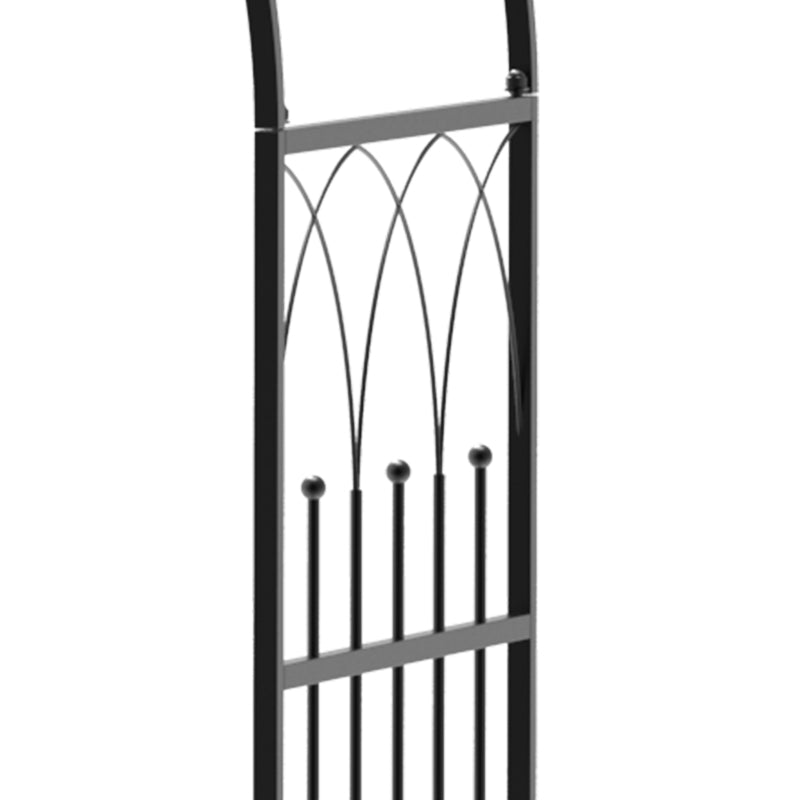 Black Metal Garden Arch Bench with Rose Trellis - Outdoor 2-Seater Arbour Pergola