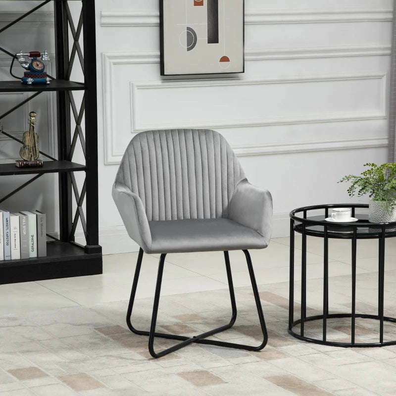 Velvet-Feel Plisse Back Accent Chair in Grey for Stylish Home Decor