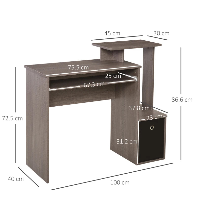 Modern Grey Computer Desk with Sliding Keyboard Tray & Storage Drawer - Stylish Home Office Workstation