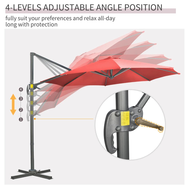 Wine Red 3x3m Cantilever Parasol with Cross Base Crank Handle