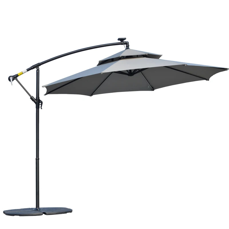 Light Grey Cantilever Hanging Umbrella with LED Solar Lights