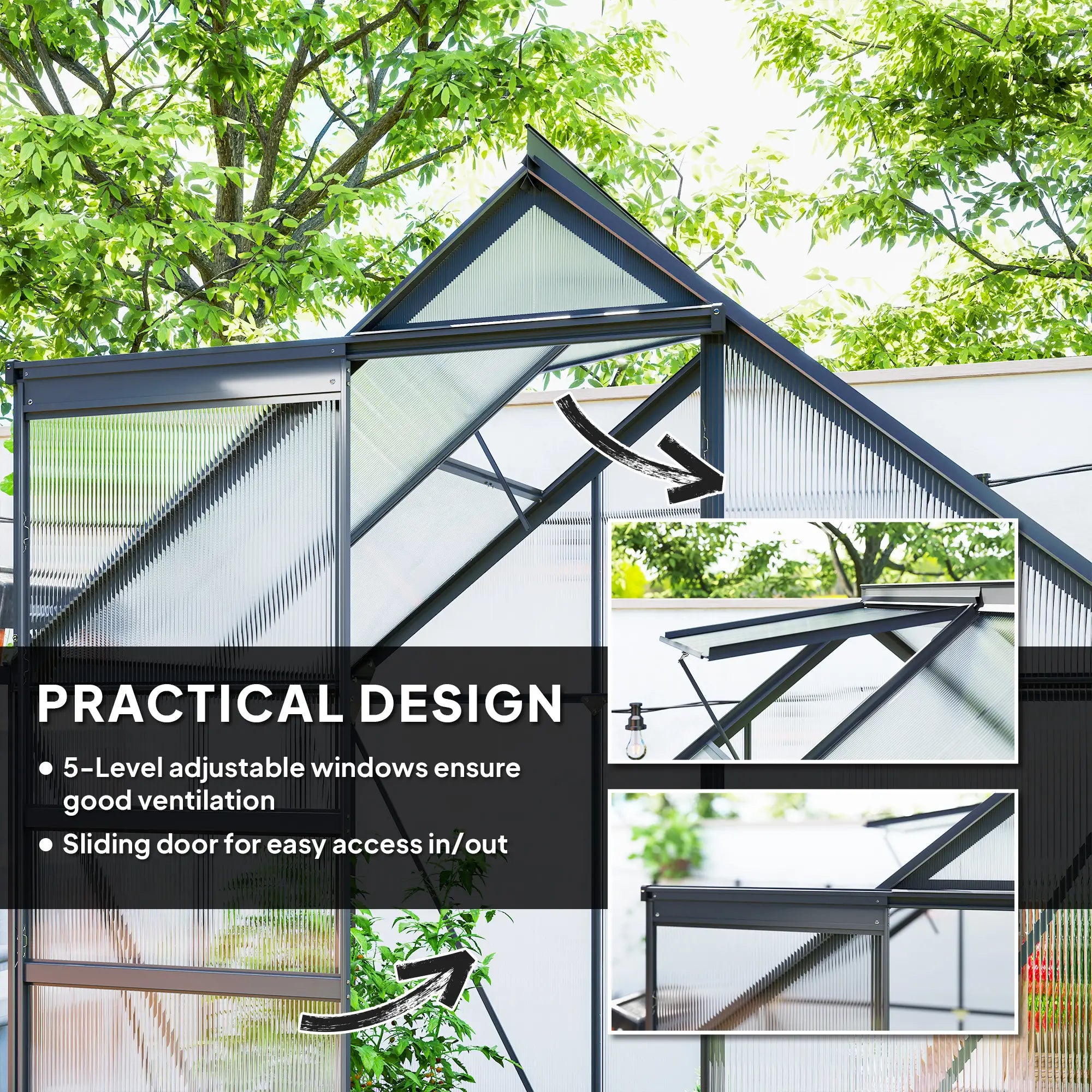 192.5cm x 131cm Walk-In Polycarbonate Greenhouse
