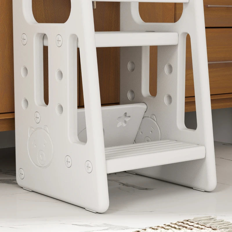 Adjustable Kids Step Stool - White Toddler Kitchen Standing Platform for Safe and Easy Access