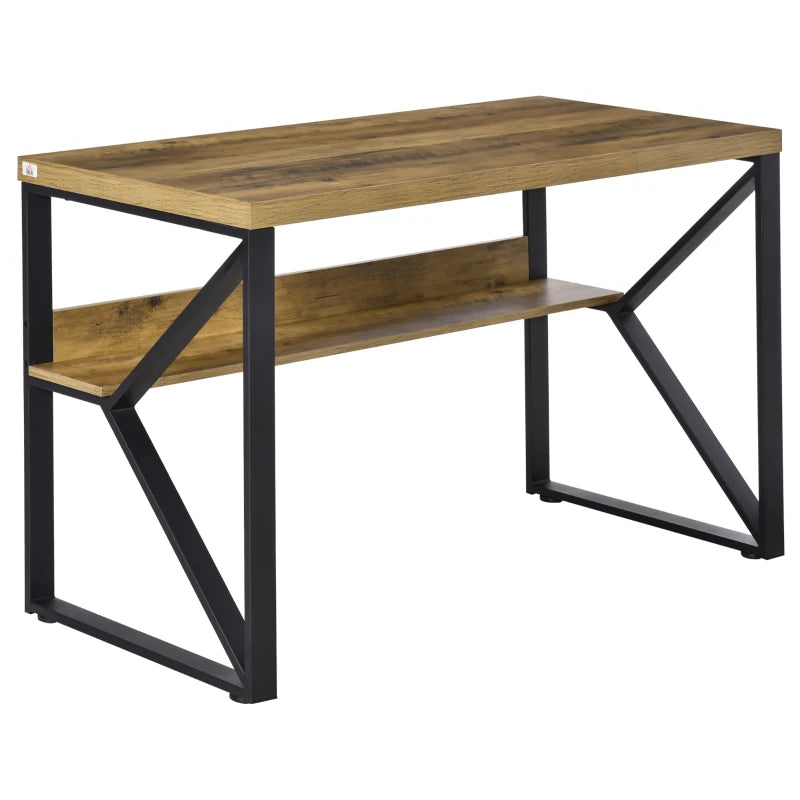 Stylish Computer Desk with Storage Shelf - 120x60x76cm Black Brown Wood Effect Home Office Workstation