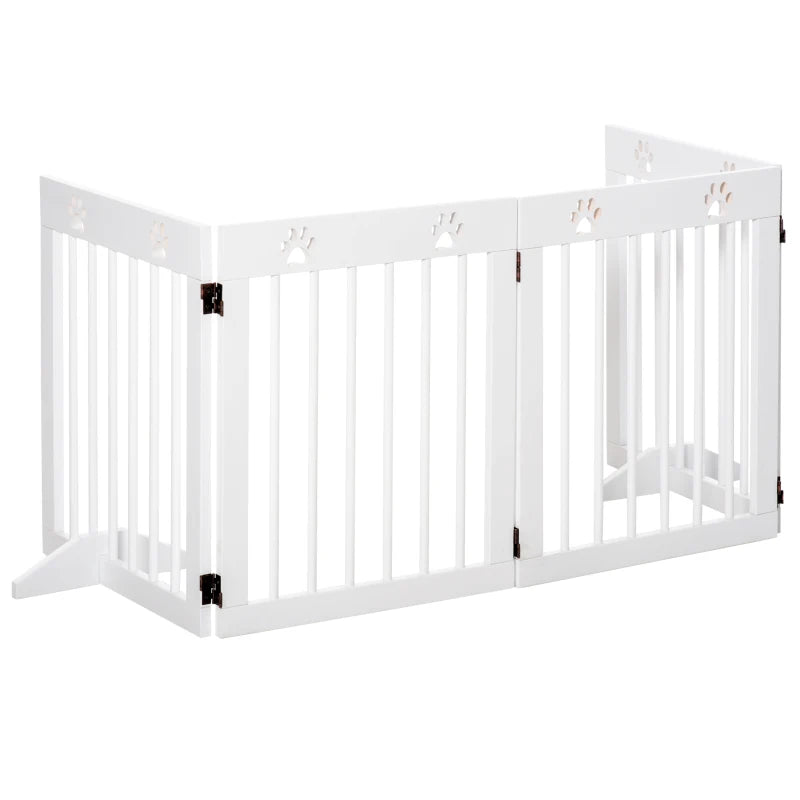 Freestanding 4-Panel Wooden Pet Gate - Folding Dog Barrier Safety Fence, 204cm Long, 61cm Tall for Doorways & Stairs - White