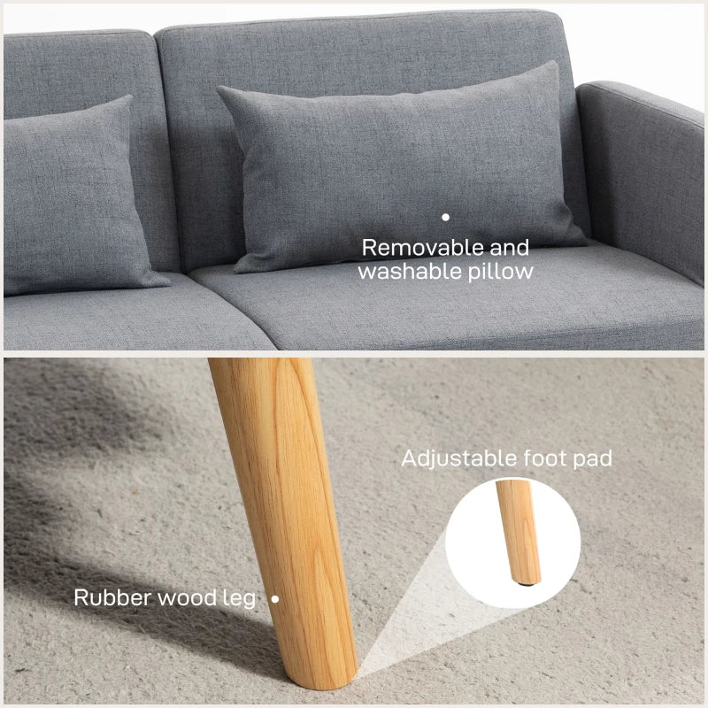 Grey Two-Seater Click-Clack Sofa Bed with Cushions for Space-Saving Comfort and Style