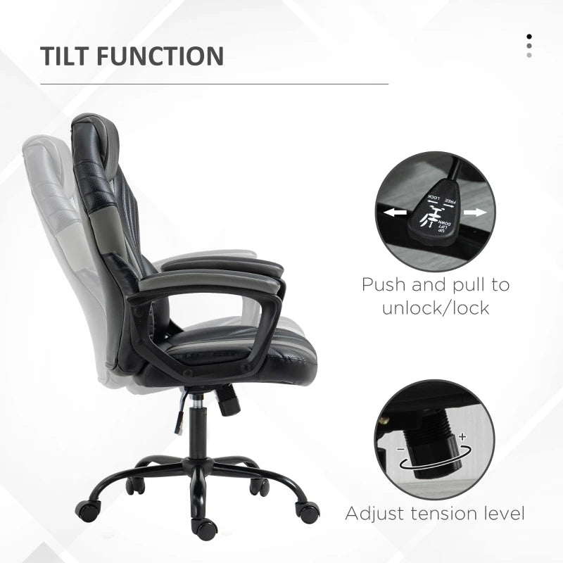 Vinsetto Gaming Chair - Ergonomic Desk Chair with Breathable PU Leather, Soft Armrests & Rolling Wheels for Adults - Black