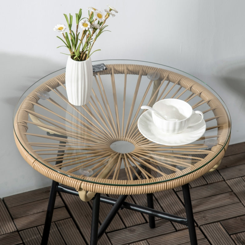 Black Rattan Outdoor Side Table with Glass Top