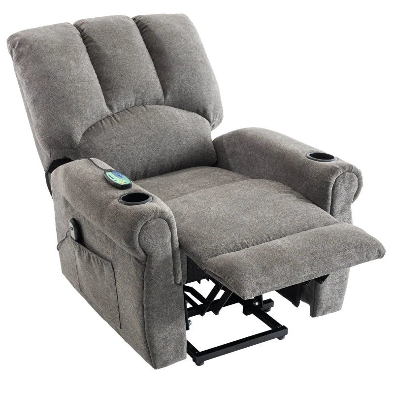 Electric Power Lift Recliner Chair with Heated Massage, Stand Assist, Storage Pockets and Cup Holders in Grey