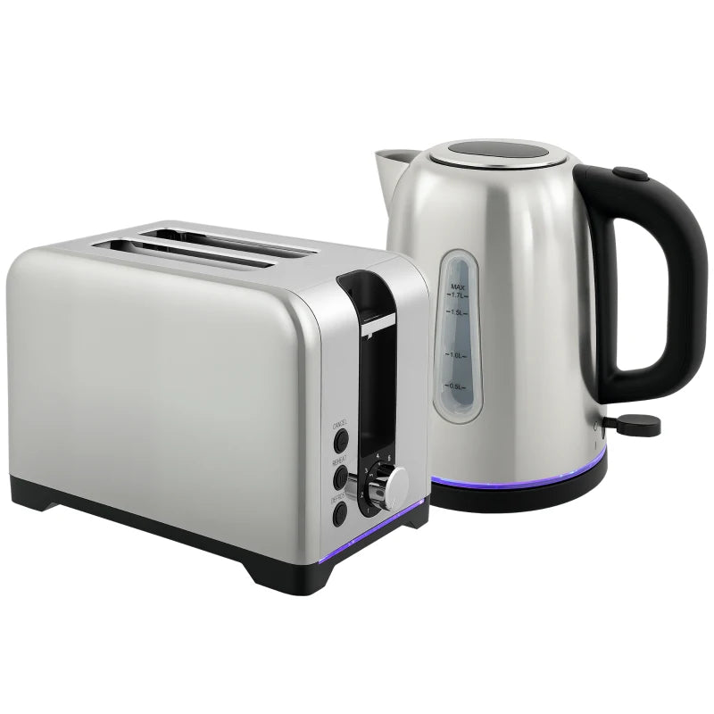 Elegant Silver Tone Toaster and Kettle Set - Modern Kitchen Essentials for Perfect Toast and Boiling Water