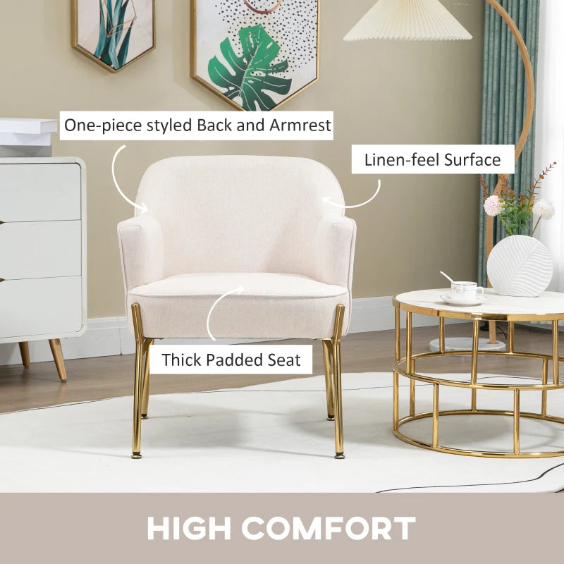 Modern Cream Fabric Accent Chair with Metal Legs for Living Room, Bedroom or Home Office