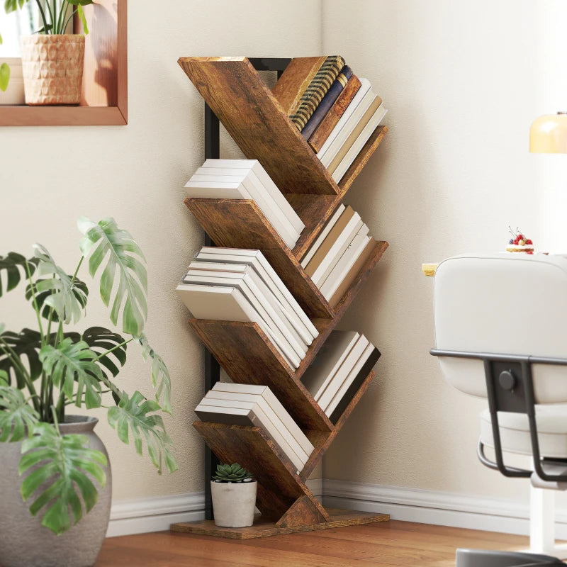 Unique Six-Section Wood-Effect Tree Bookcase - Stylish Storage Solution for Home & Office - Modern Design