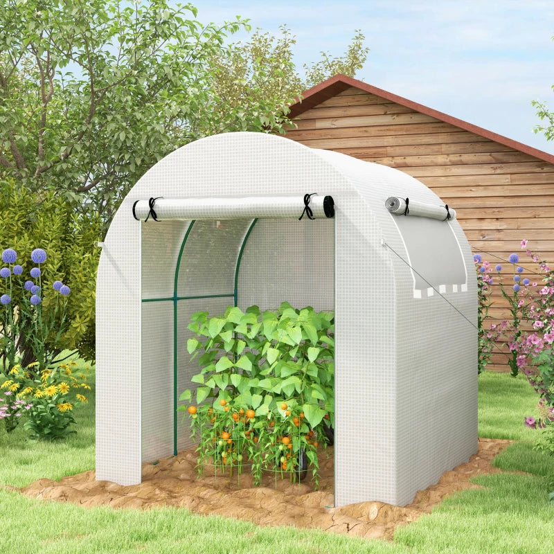 Green Garden Polytunnel Greenhouse with Roll-up Window and Door, 1.8 x 1.8 x 2 m, White