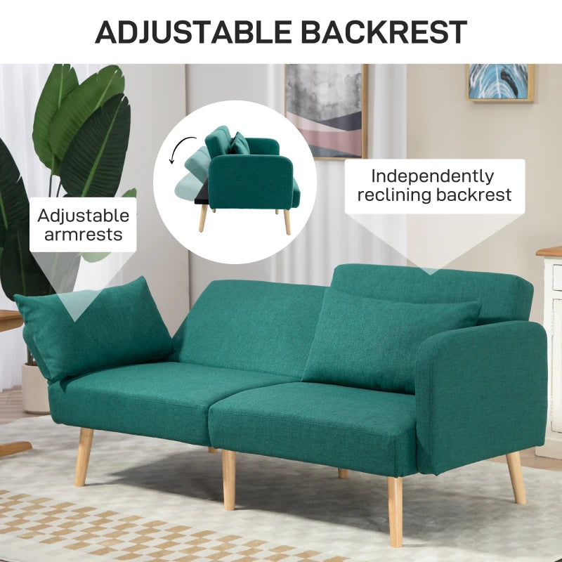 Convertible 2/3 Seater Sofa Bed in Green Fabric with Cushions for Living Room or Guest Room