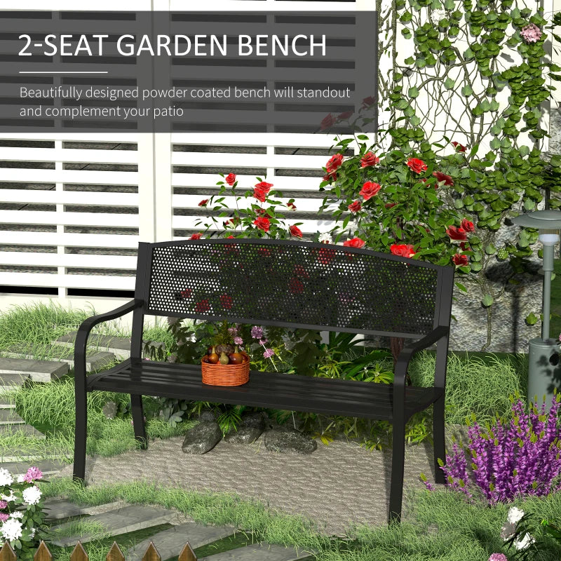 Black Steel 2-Person Garden Bench Seat - 120cm Outdoor Furniture