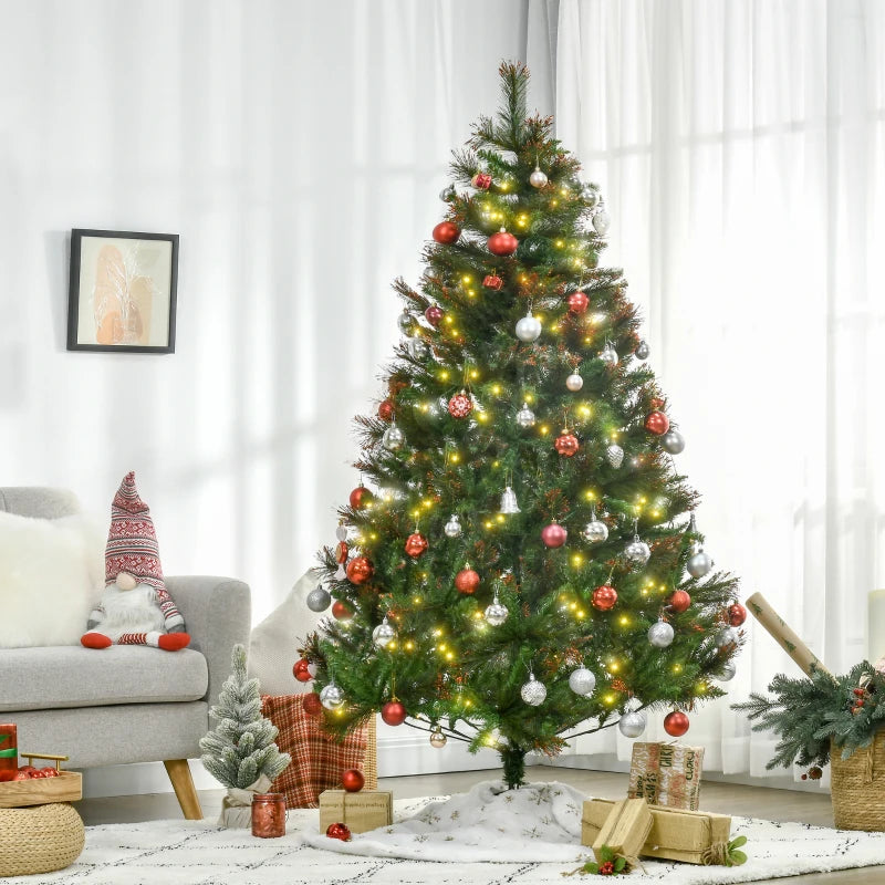 1.8m Pre-Lit Artificial Christmas Tree - 6ft Spruce with Warm White LED Lights & Metal Stand - Holiday Décor