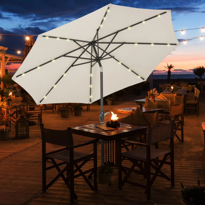 LED Light Solar Garden Umbrella, Off-White, 2.7m