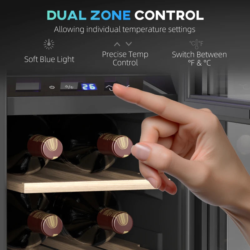 16 Bottle Dual Zone Wine Fridge - Black | Adjustable Temperature 5-18°C | Perfect for Wine Lovers & Collectors