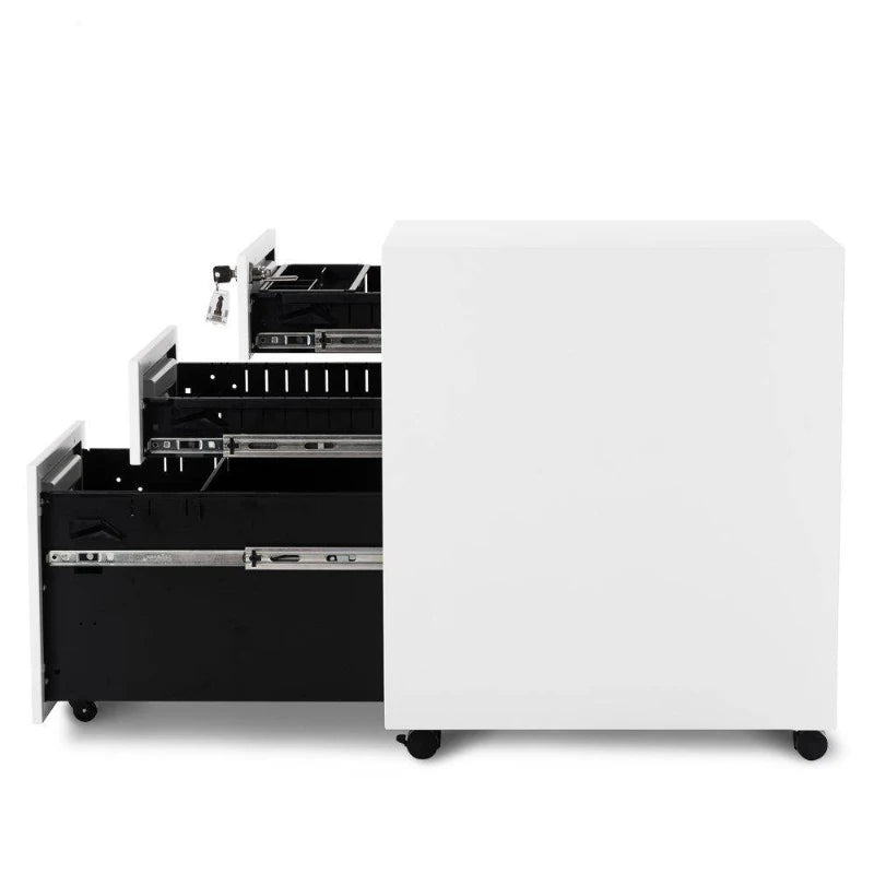 Mobile File Cabinet with 3 Lockable Drawers & Casters, Enamel Steel Side Table for Office & Study, White, 41x52x60 cm