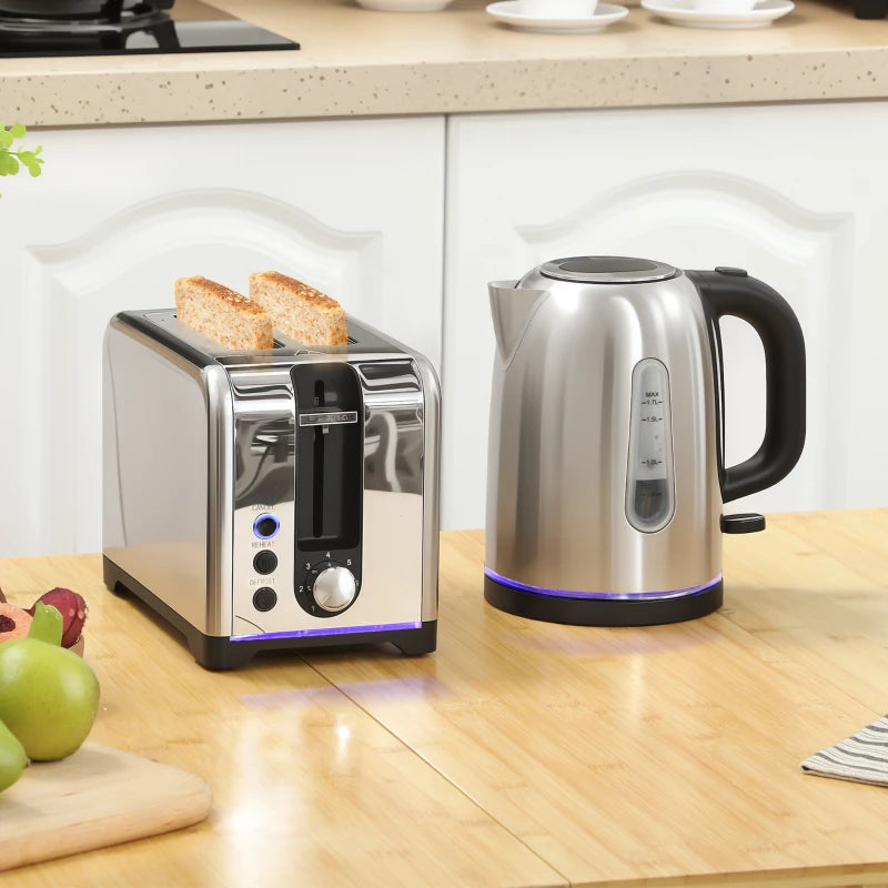 Elegant Silver Tone Toaster and Kettle Set - Modern Kitchen Essentials for Perfect Toast and Boiling Water