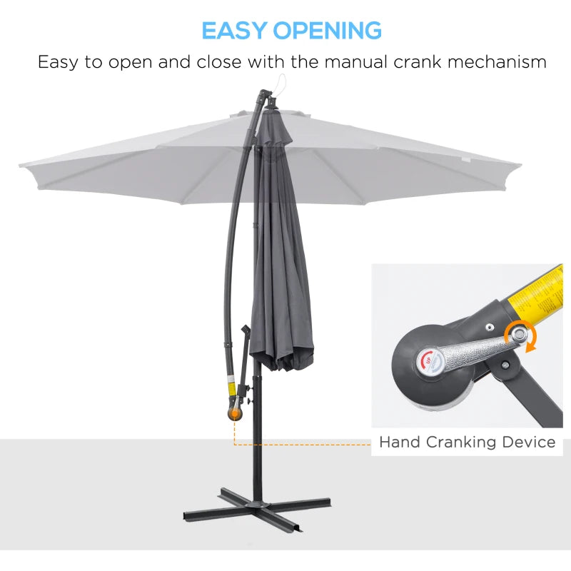 Grey Hanging Cantilever Patio Umbrella with Crank Handle