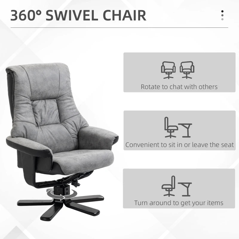 Grey Fabric Recliner Armchair with Footstool and Swivel Function for Ultimate Comfort