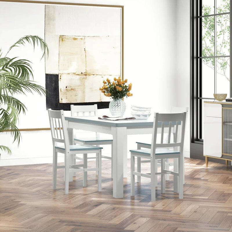 Set of 4 White Dining Chairs with Slat Back, Pine Wood Kitchen Chairs for Living Room & Dining Room