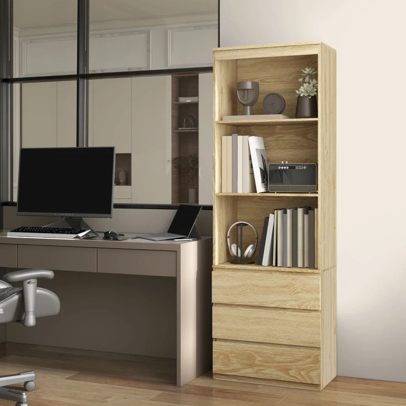 180cm Tall Wood Effect Bookcase with Shelves and Drawers - Stylish Storage Solution for Home or Office