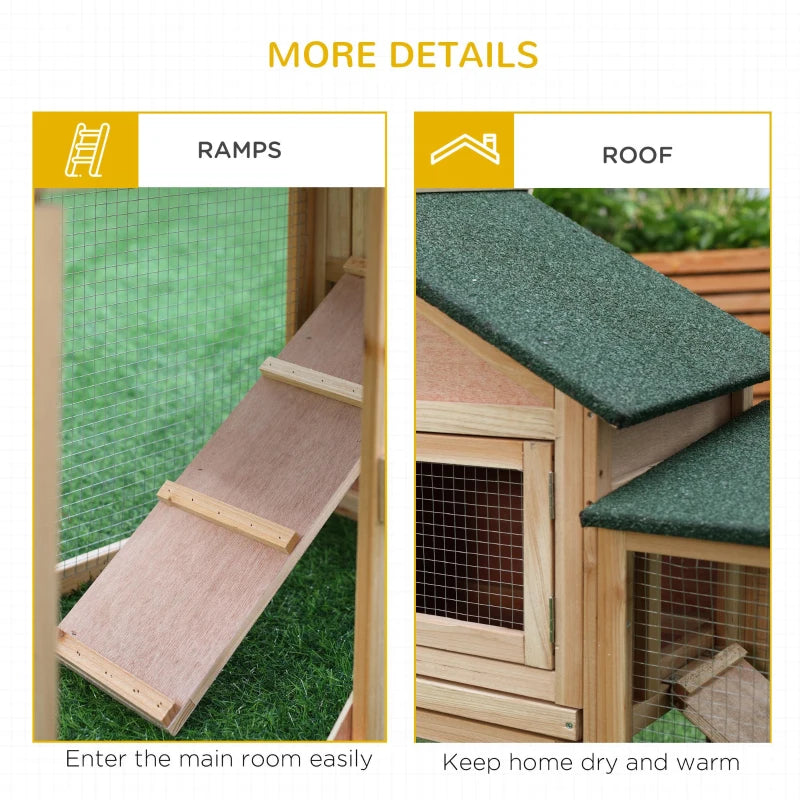 Large Outdoor Wooden Rabbit Hutch with Run - 2 Storey Guinea Pig House, 210 x 45.5 x 84.5 cm