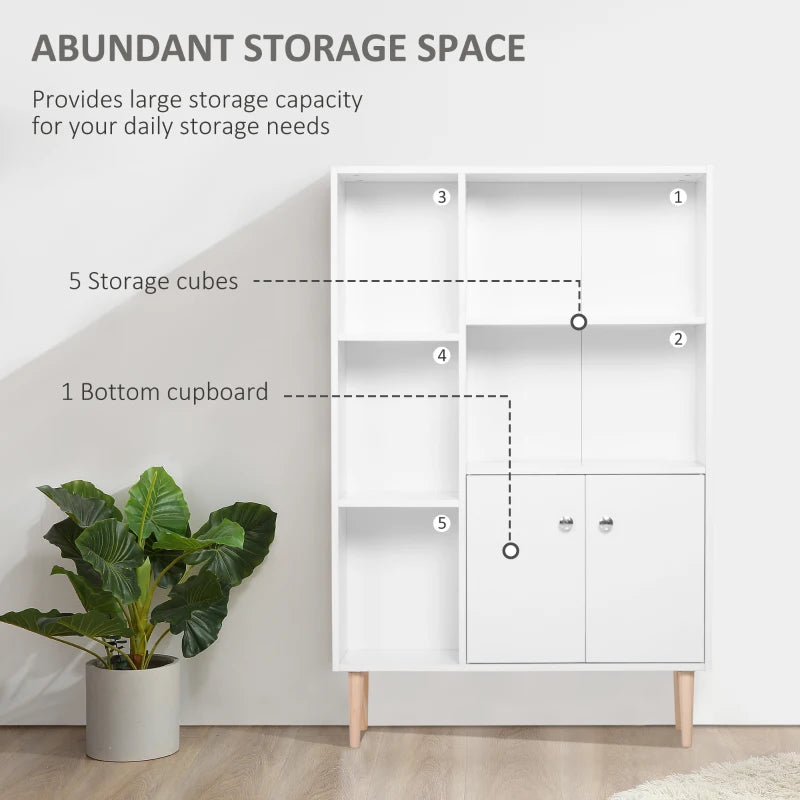 Modern White Sideboard Storage Cabinet with 2 Doors & 5 Compartments - Stylish Wooden Bookcase for Living Room, Bedroom, Kitchen - 80x23x123 cm