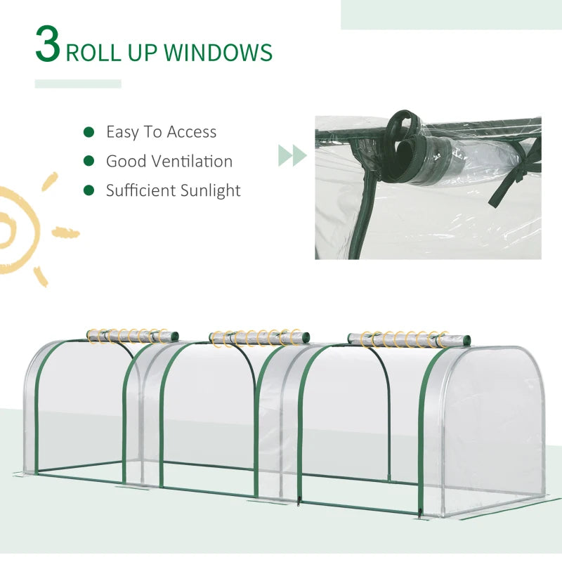 Green PVC Tunnel Greenhouse with Steel Frame and Zipper Doors 295x100x80 cm