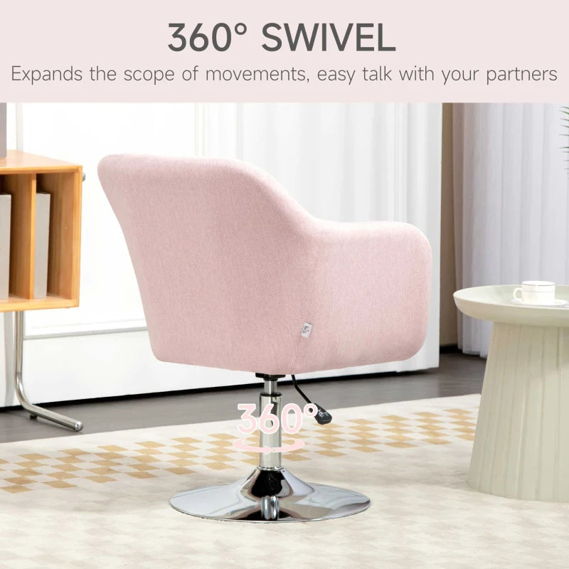 Contemporary Swivel Linen Accent Chair with Adjustable Height, Thick Cushion and Lumbar Support for Living Room or Office in Pink