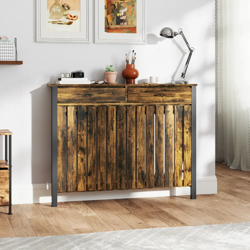 Rustic Style 93 x 119cm Radiator Cover in Brown and Black Finish
