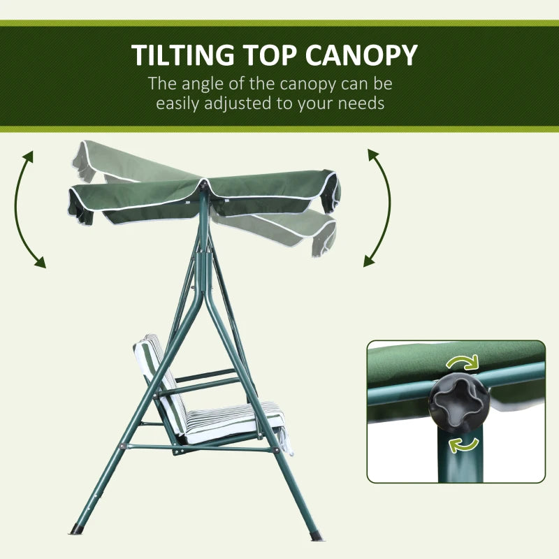 Green Padded 3-Seater Garden Swing Chair with Adjustable Canopy