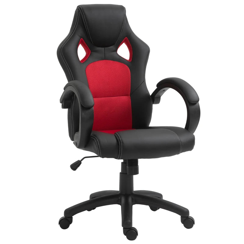 Vinsetto Black Faux Leather Swivel Office Chair with Wheels & Armrests - Ergonomic Computer Desk Chair for Home Office