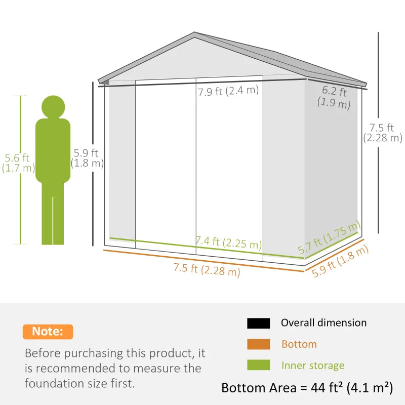 Light Grey 7.9ft x 6.2ft Aluminium Garden Shed