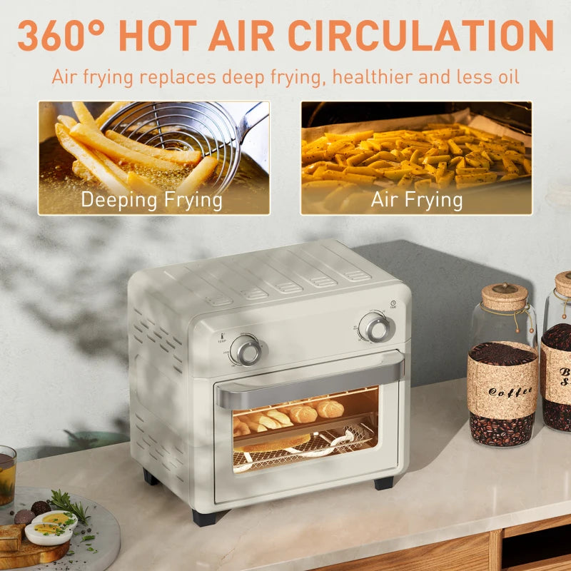 10L Cream White Air Fryer Oven - Oil Free Cooking, Grill, Roast & Bake, 1000W, Adjustable Temp & Timer, Dishwasher Safe