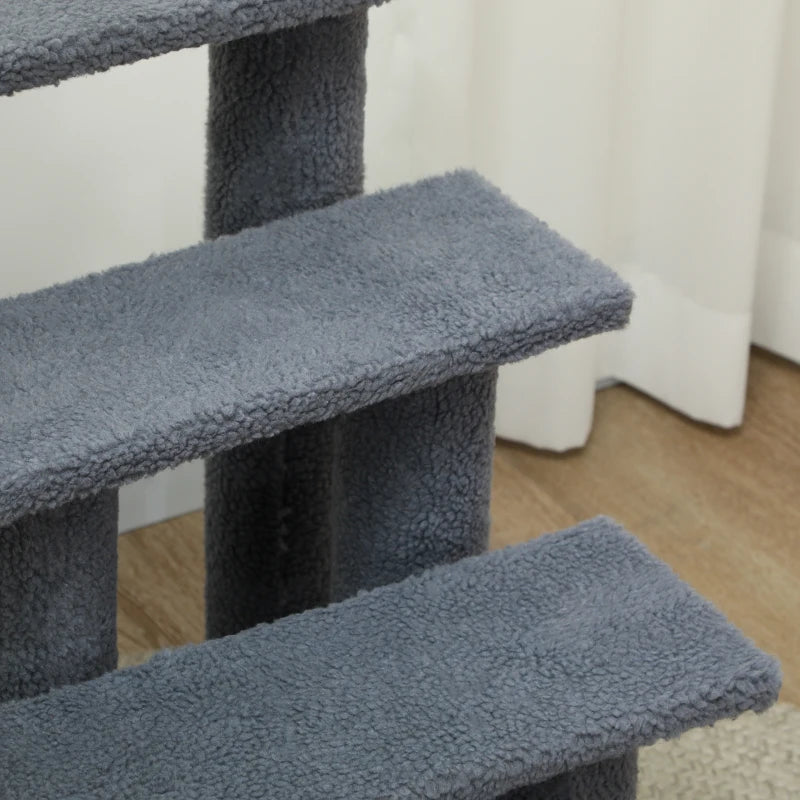 4-Step Dog Stairs for Bed & Sofa - Pet Climb Ladder, Grey, 63x43x60 cm - Ideal for Dogs & Cats