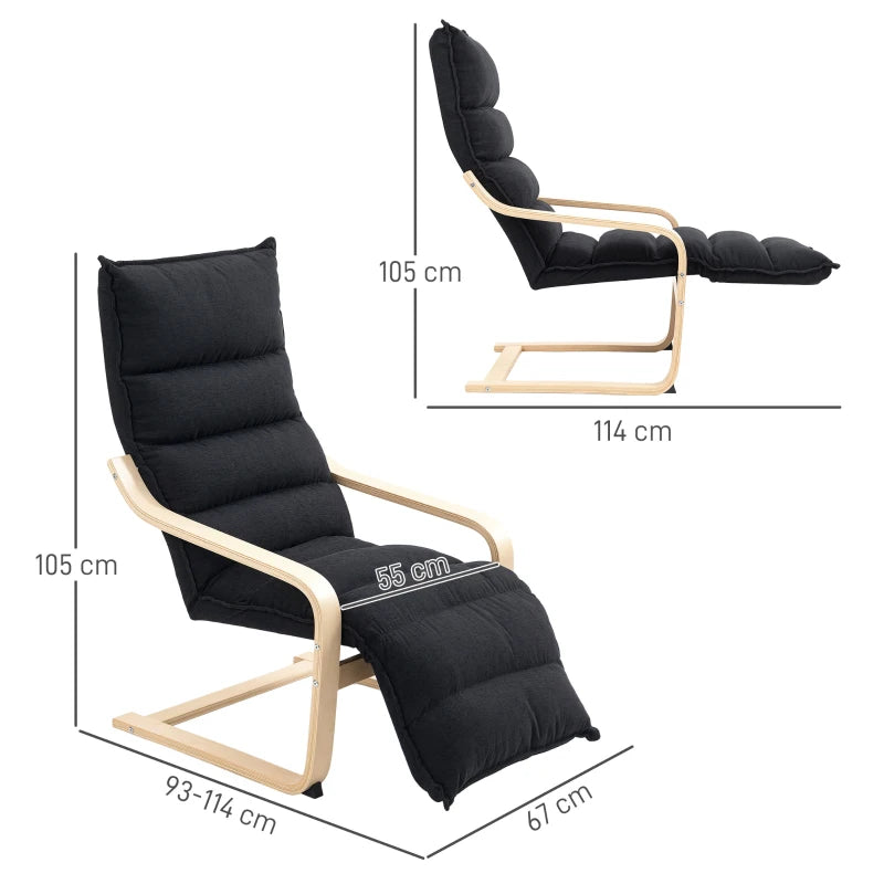 Curved Wooden Accent Chair with Adjustable Footrest in Black for Stylish Home Decor