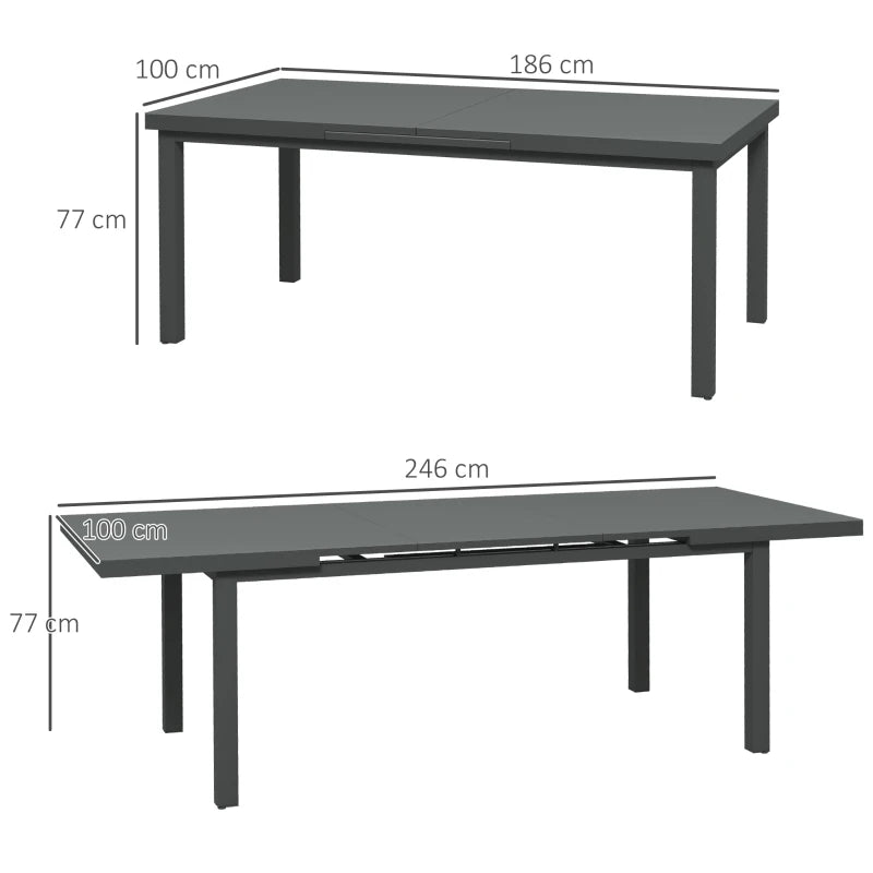 Aluminium Extendable Outdoor Dining Table - Charcoal Grey, Seats 6-8