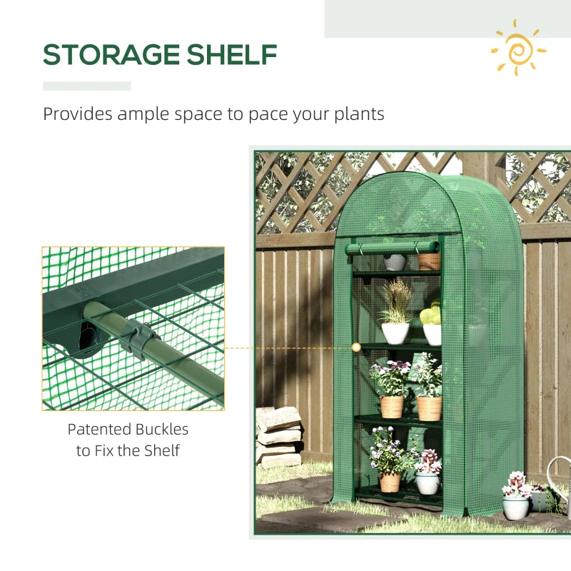 Portable Green Plant Greenhouse with Storage Shelf, Metal Frame, and Zippered Door - Green
