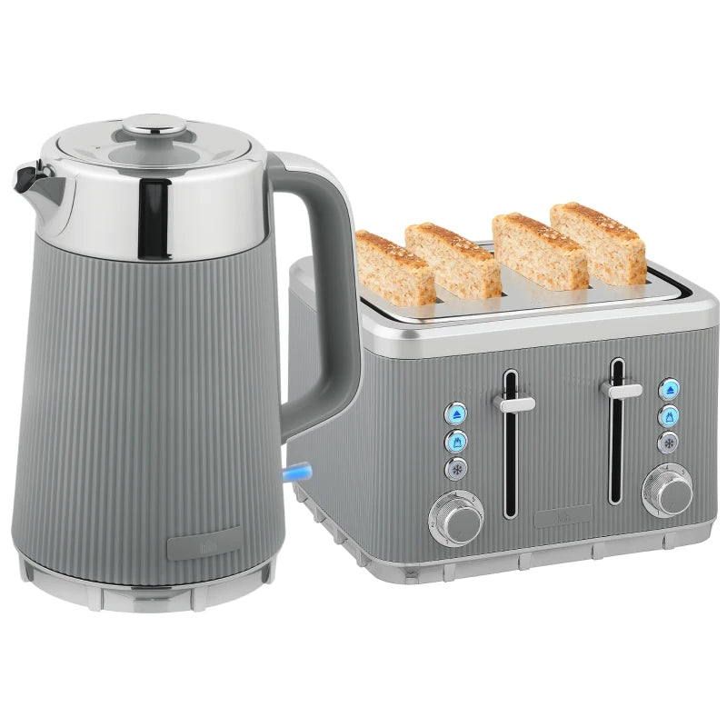 Electric Stainless Steel Kettle & Toaster Set - 3000W Fast Boil 1.7L Kettle with Limescale Filter & 4 Slice Toaster in Taupe