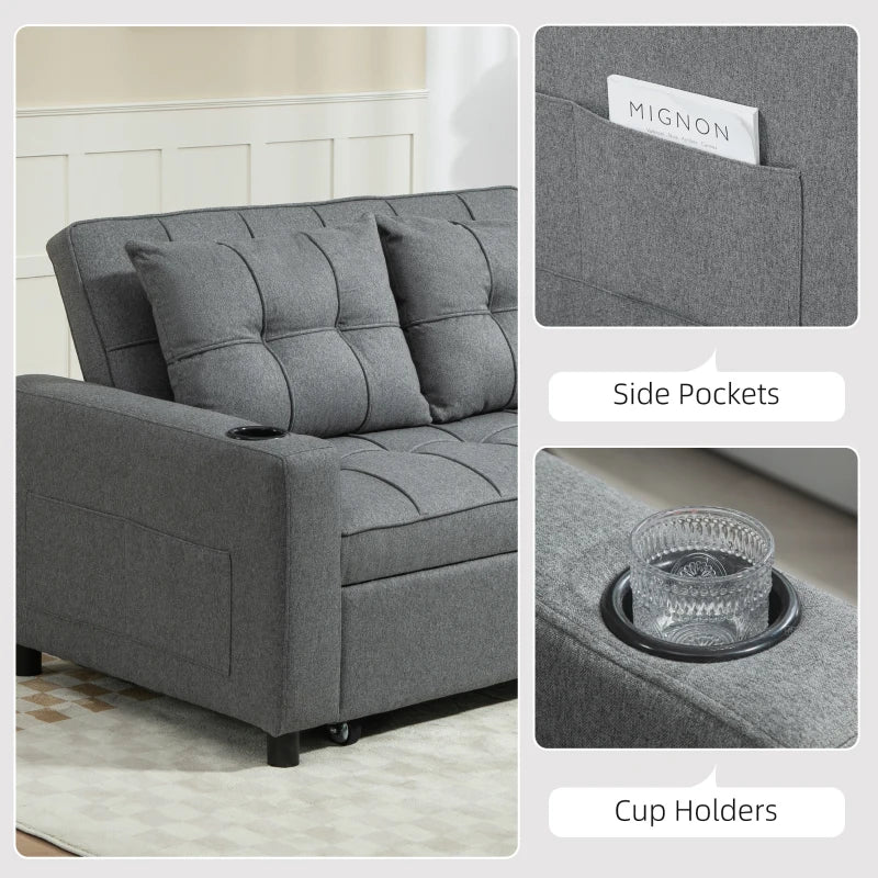 Charcoal Grey Two-Seater Pull-Out Sofa Bed for Stylish Living Spaces