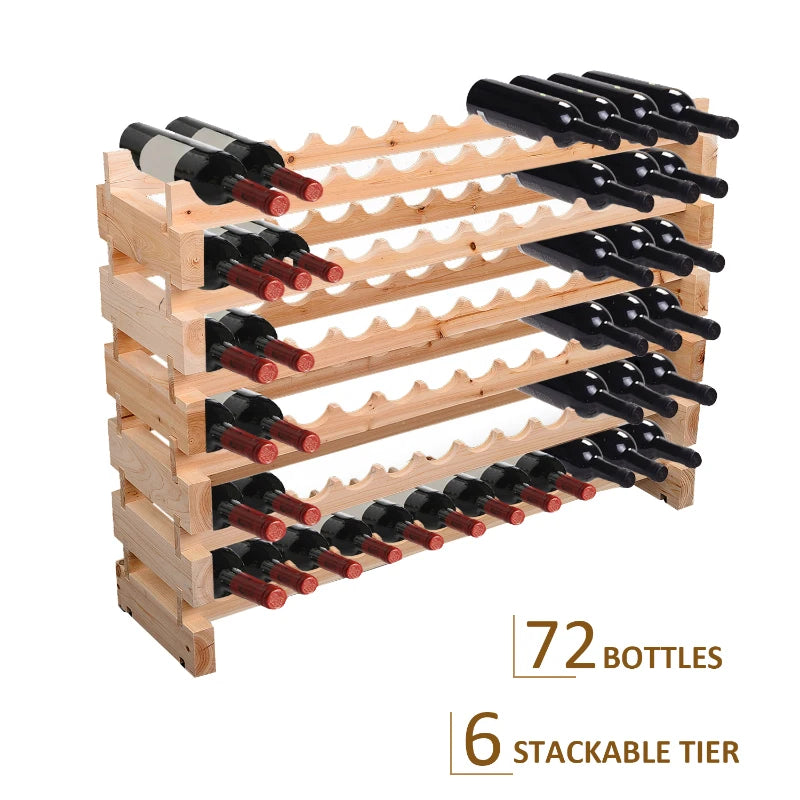 Natural Six-Tier Wooden Wine Rack for 72 Bottles - Stylish Storage Solution for Wine Enthusiasts