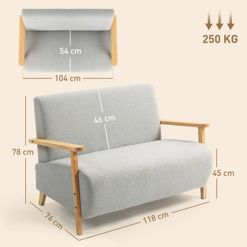 Light Grey Small Sherpa Fabric 2 Seater Sofa Settee for Compact Living Spaces