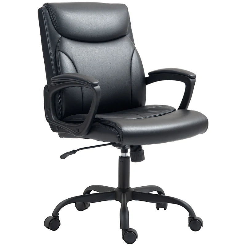 Executive Office Chair Faux Leather Desk Chair Height Adjustable Swivel Wheels Tilt Function Computer Chair for Home Office Study Room Black